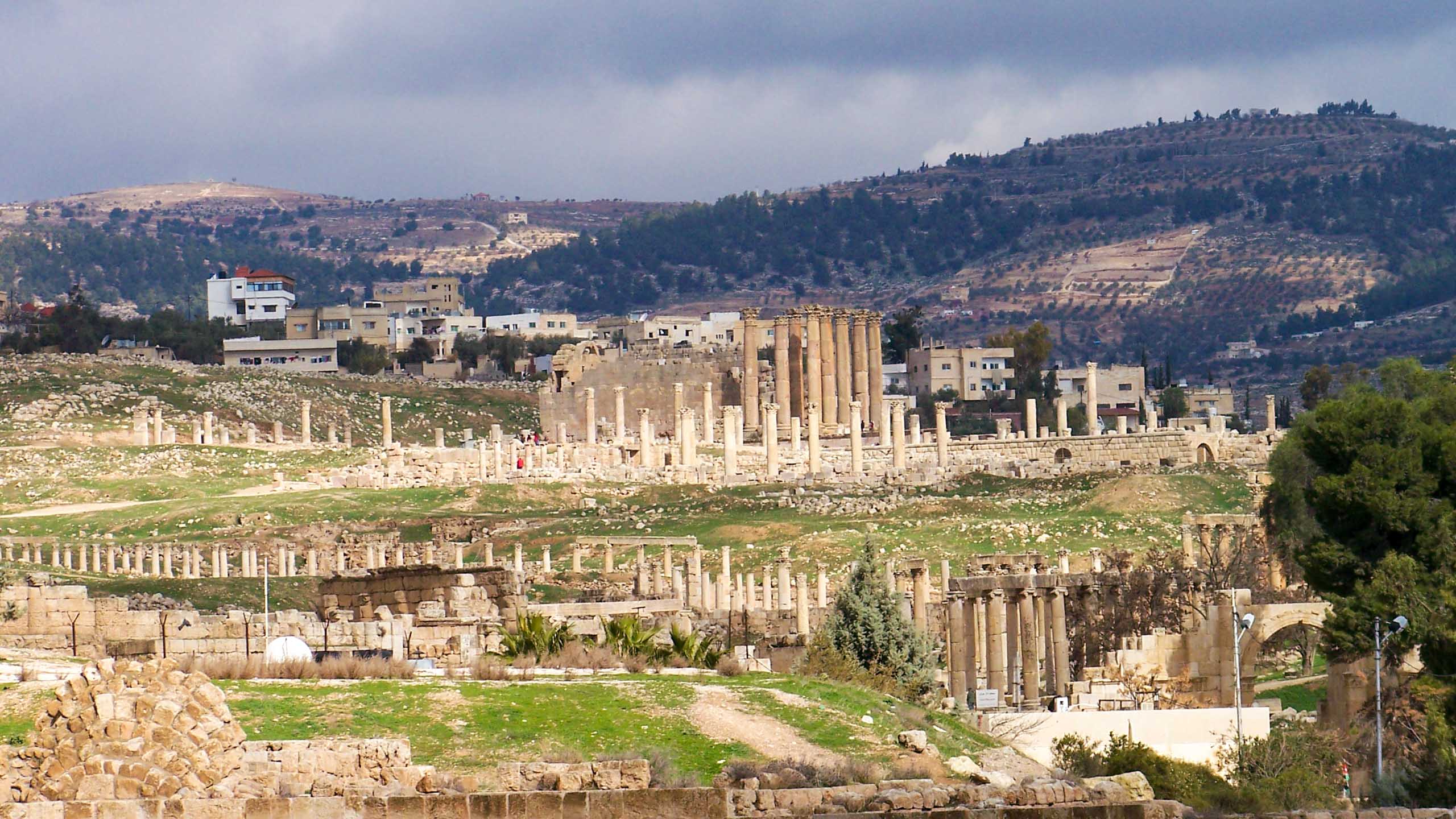 Collection of columns from ruins in Jordan