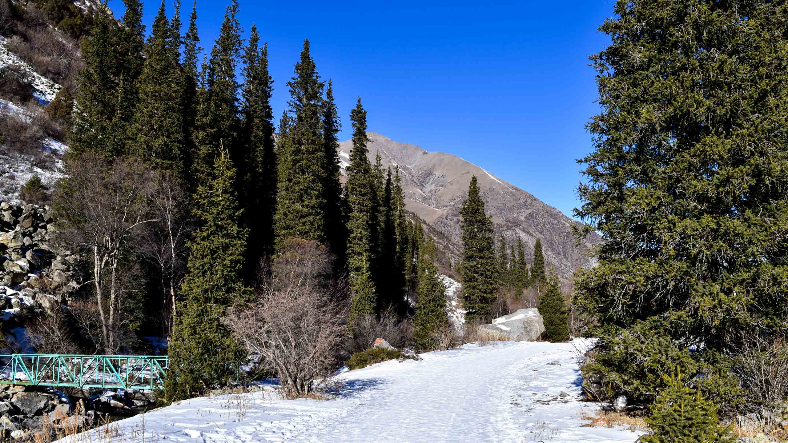 Snowy mountain road in Kyrgystan
