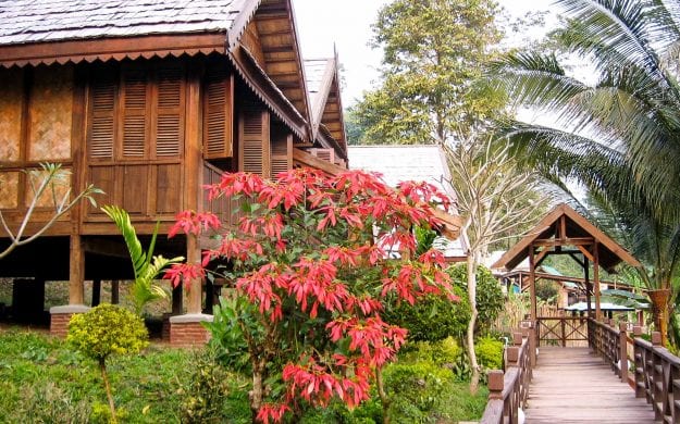 Flowers outside Laos cabins