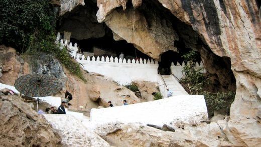 Walkway built into Laos cliff caves