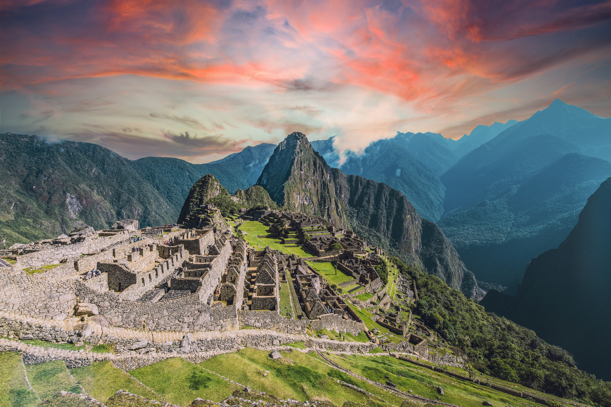 Hikers admire overlook view of Machu Picchu