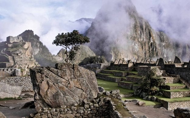 Ruins at the top of Machu Picchu, Peru