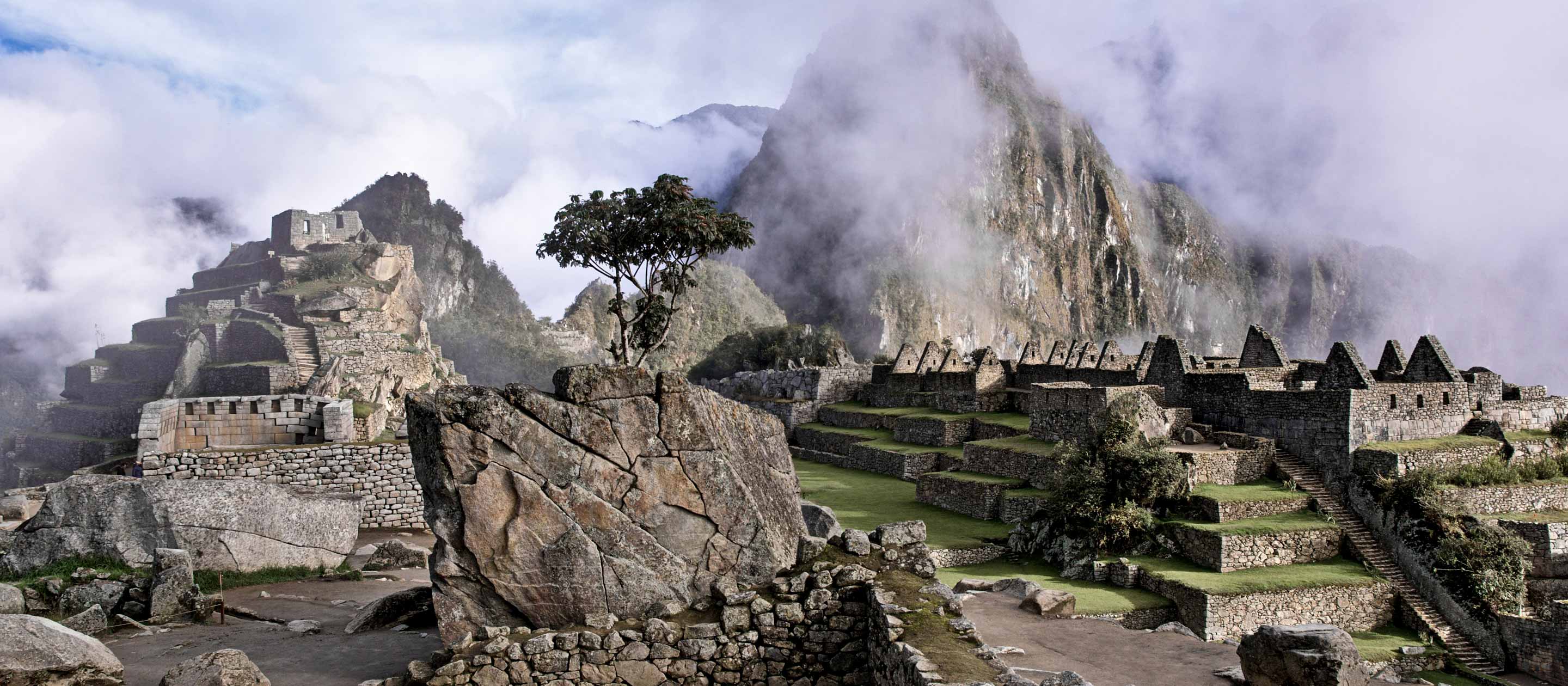 Ruins at the top of Machu Picchu, Peru