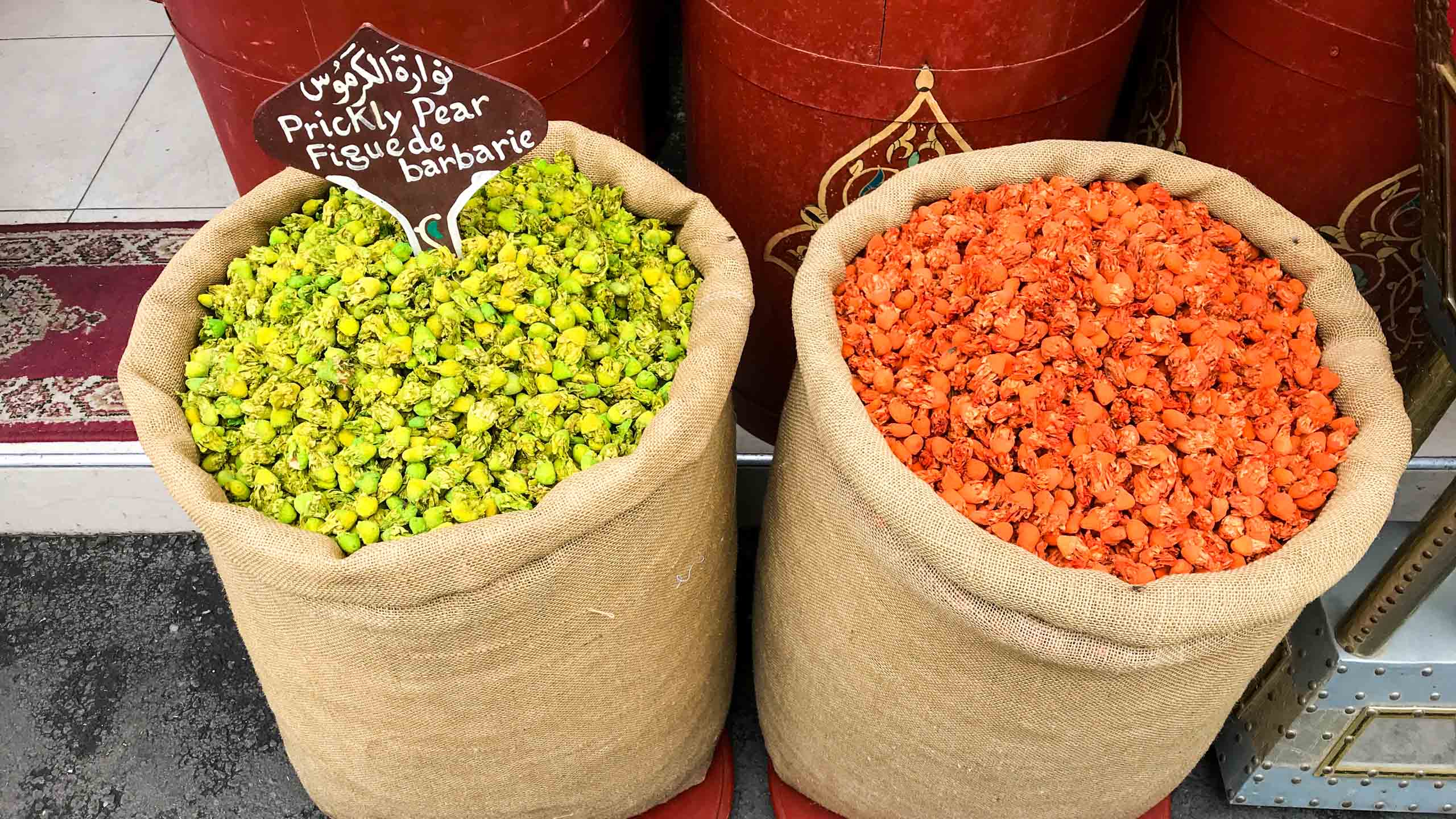 Bags of spices in Morocco market