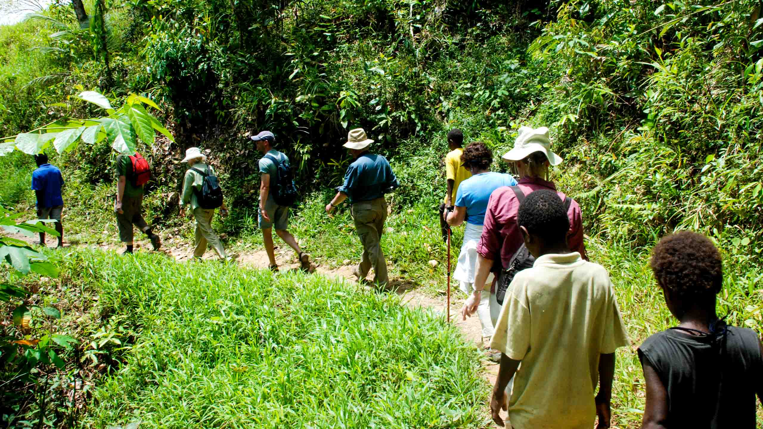 Travelers hike in Papua New Guinea