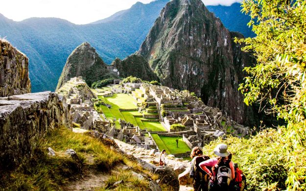 Hikers approach Machu Picchu