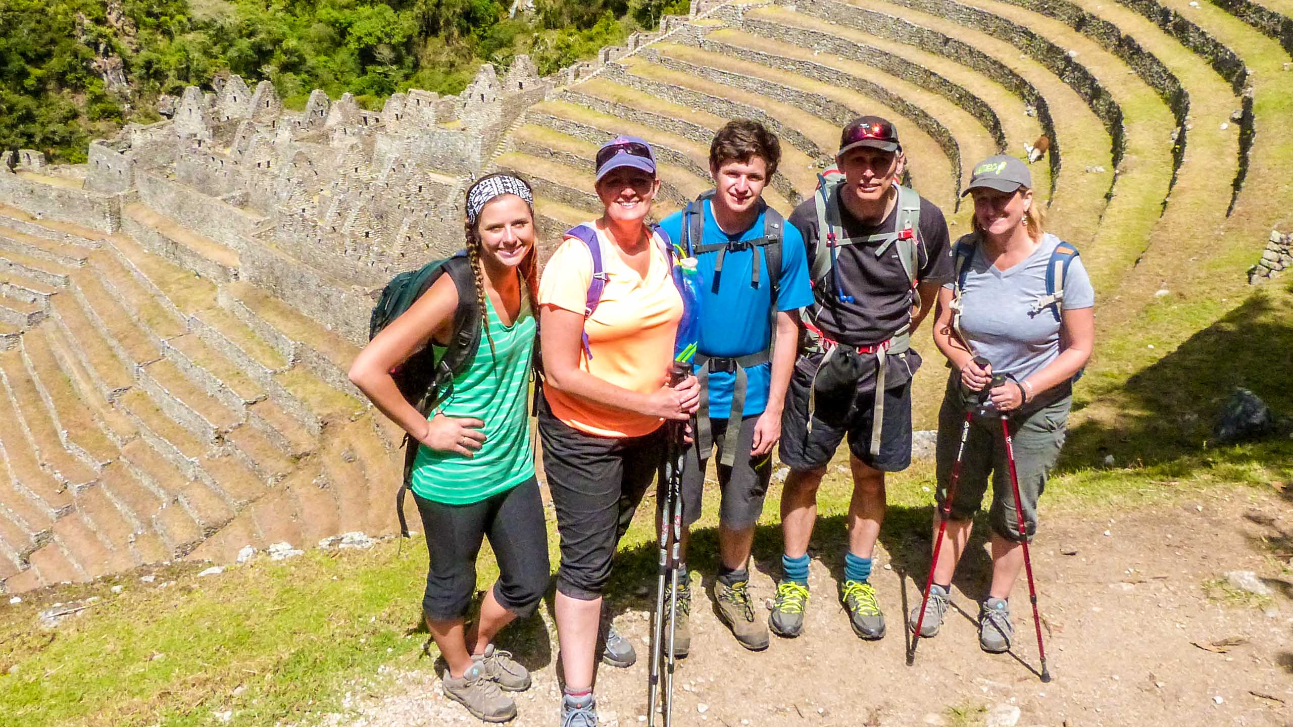 Group of teens pose on Peru hiking trip