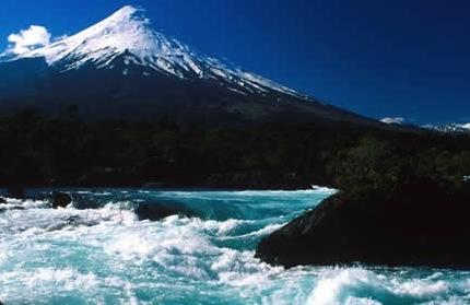 Osorno Volcano towers over the Petrohue River