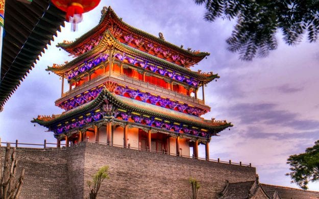 Temple above wall in Pingyao