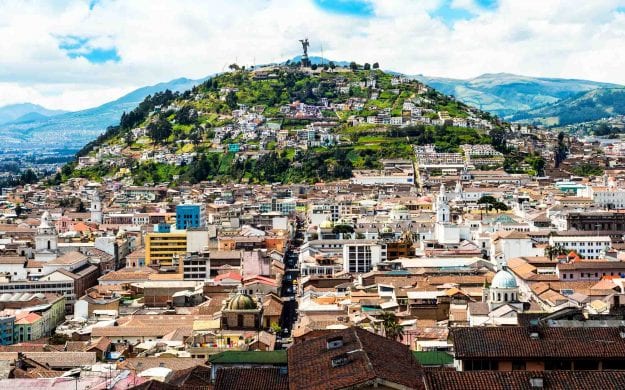 Aerial view of hill in Quito, Ecuador