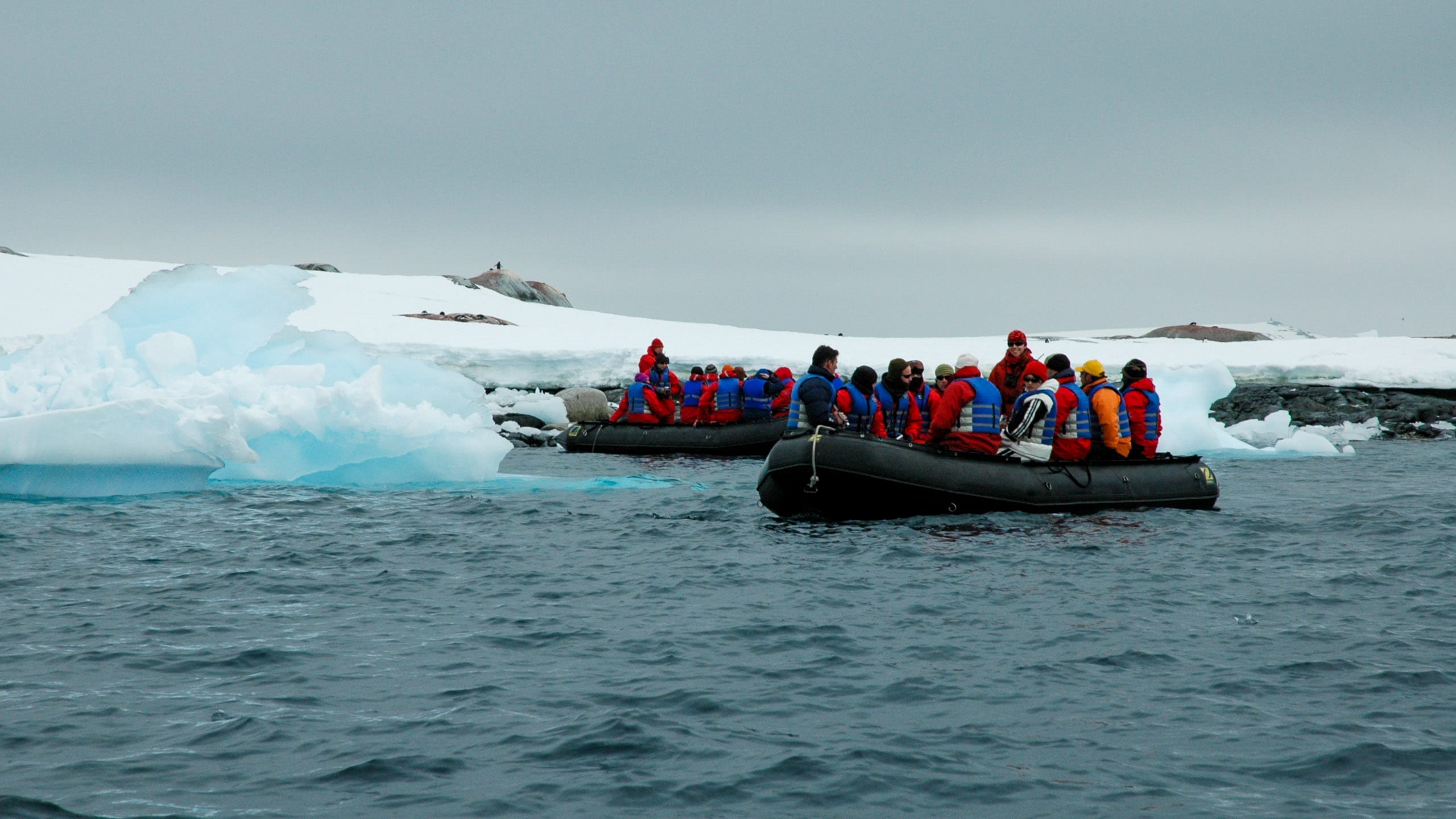 Traveler group rafts in Antarctica