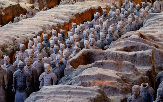 View from above of the terracotta warriors in Xi'an, China
