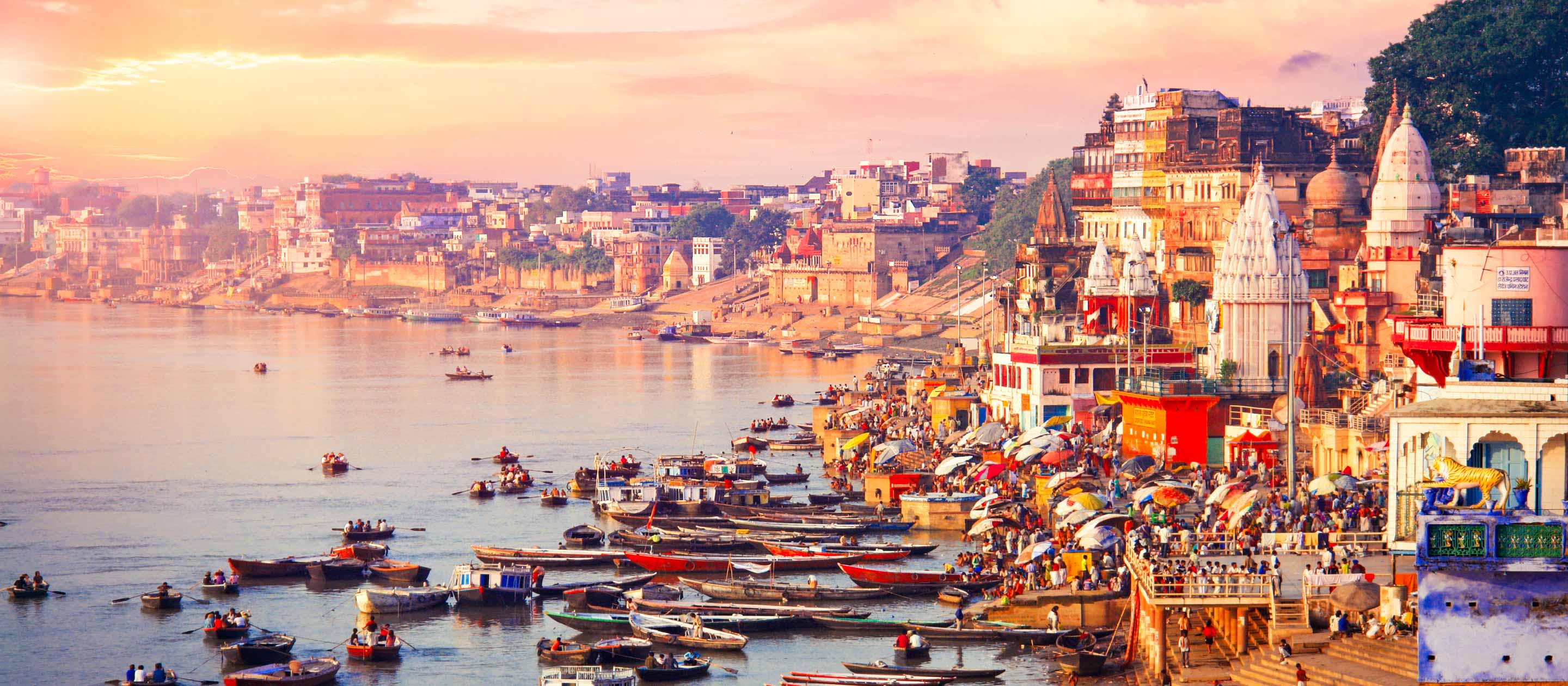 Sunset over the coast of Varanasi, India