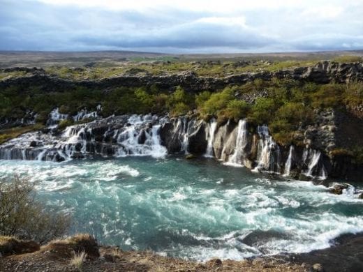 Wide and wonderful falls at Hraunfossar