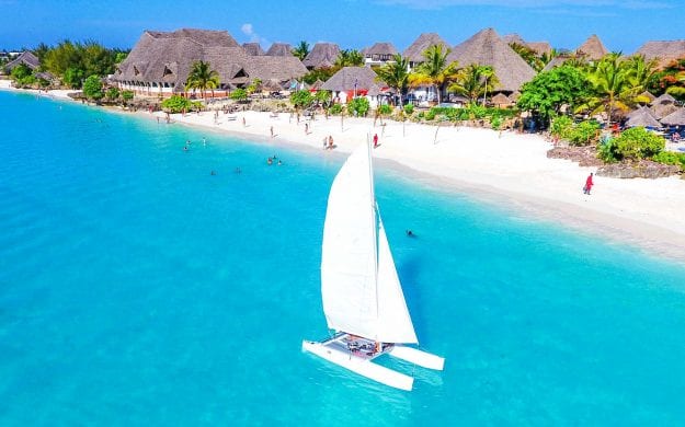 Sailboat in front of Zanzibar beach