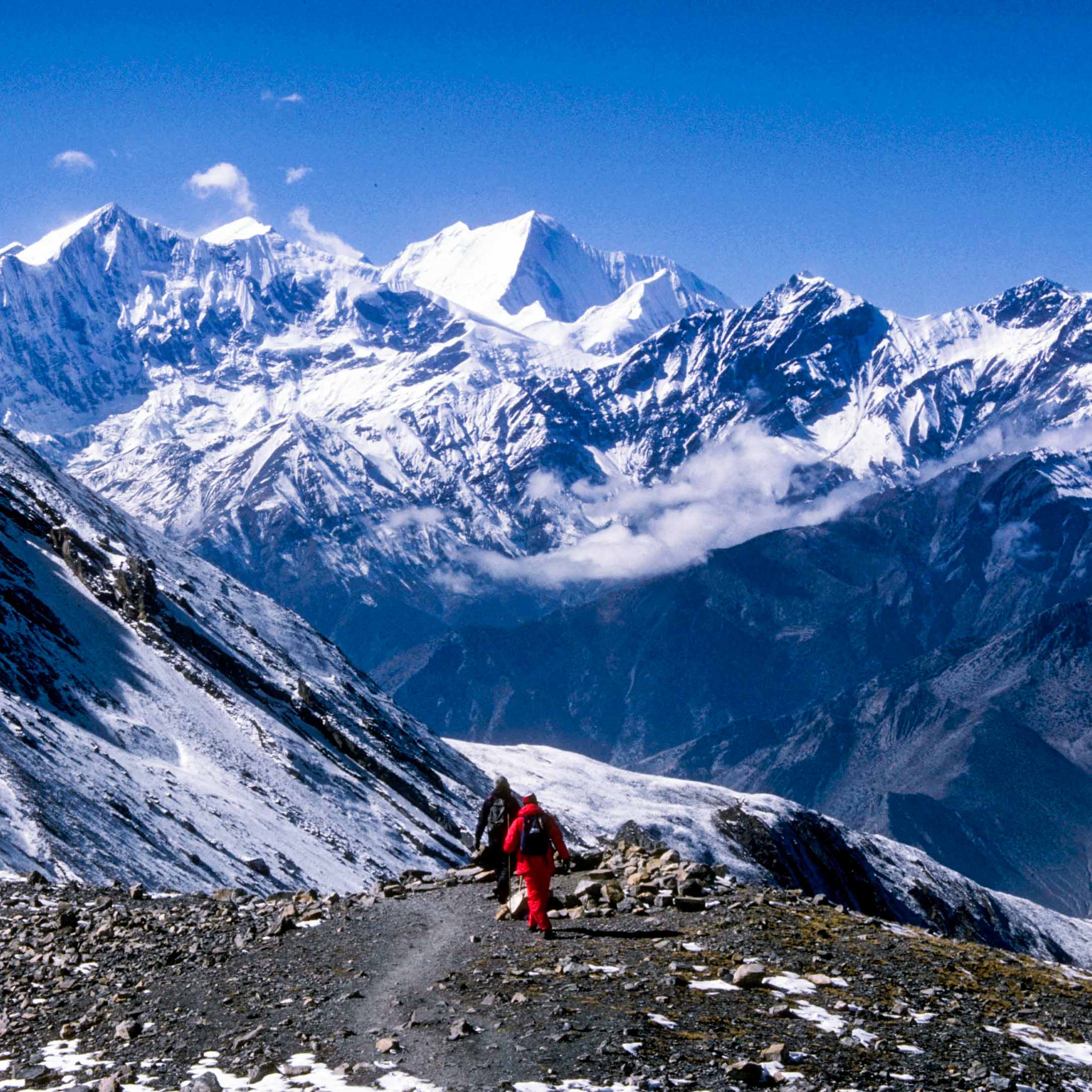 Two travelers hike toward Everest in Nepal