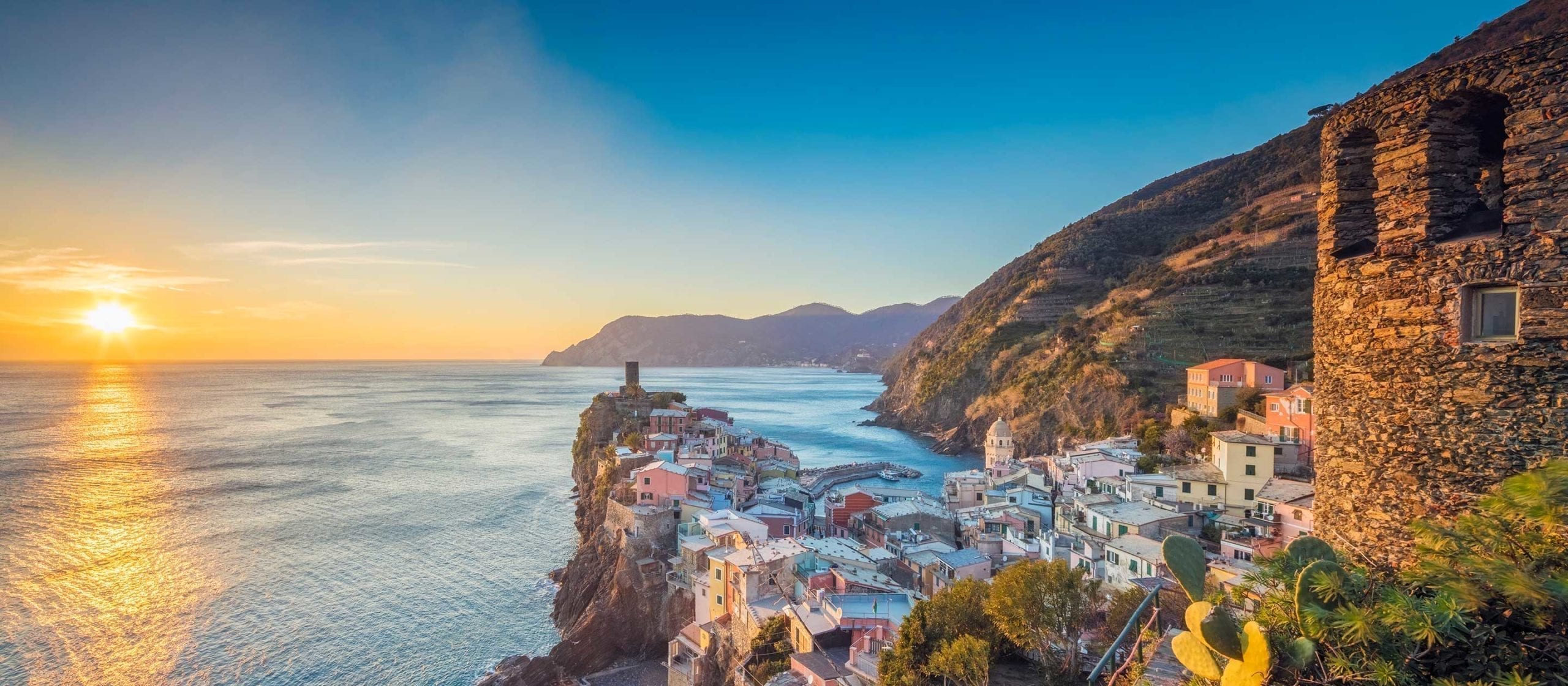 Vernazza at sunset, Cinque Terre National Park, Ligurian Riviera, Italy
