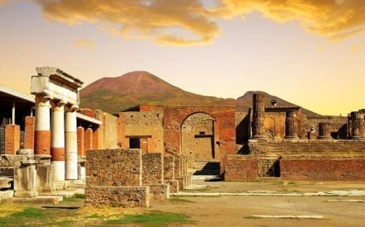 Ancient city of Pompeii at sunset, Italy.