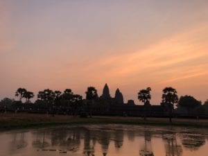 Angkor Wat against orange sky