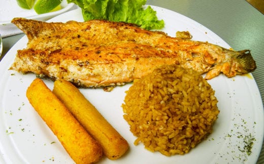 Colombia Food - Trout, Rice and Tapioca