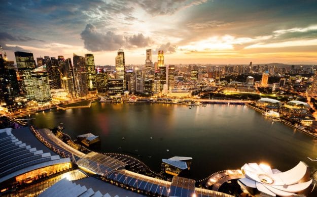 Aerial View Over Singapore Marina Bay