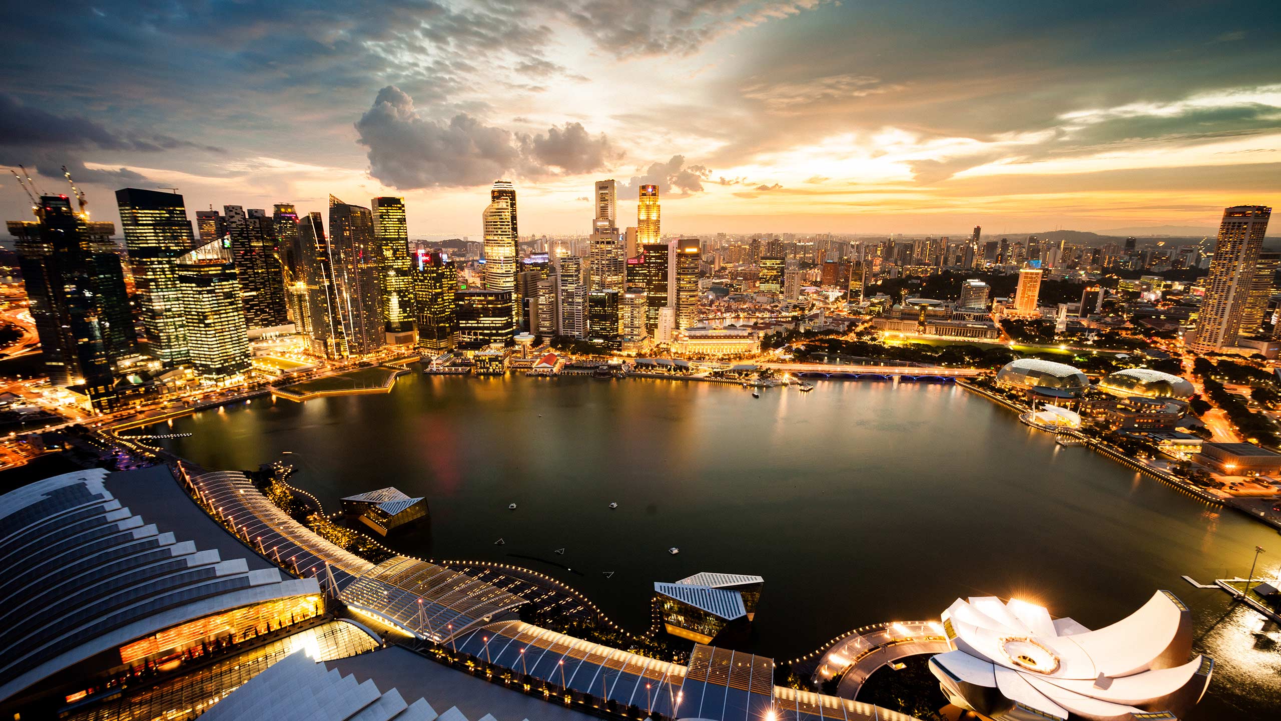 Aerial View Over Singapore Marina Bay