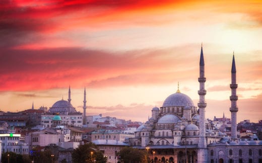 Istanbul skyline at sunset with dramatic sky