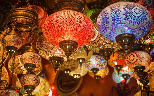 Mosaic Turkish lanterns in Grand Bazaar, Istanbul, Turkey