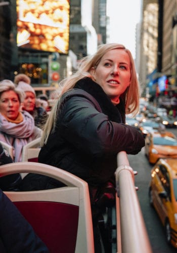 woman on sightseeing bus