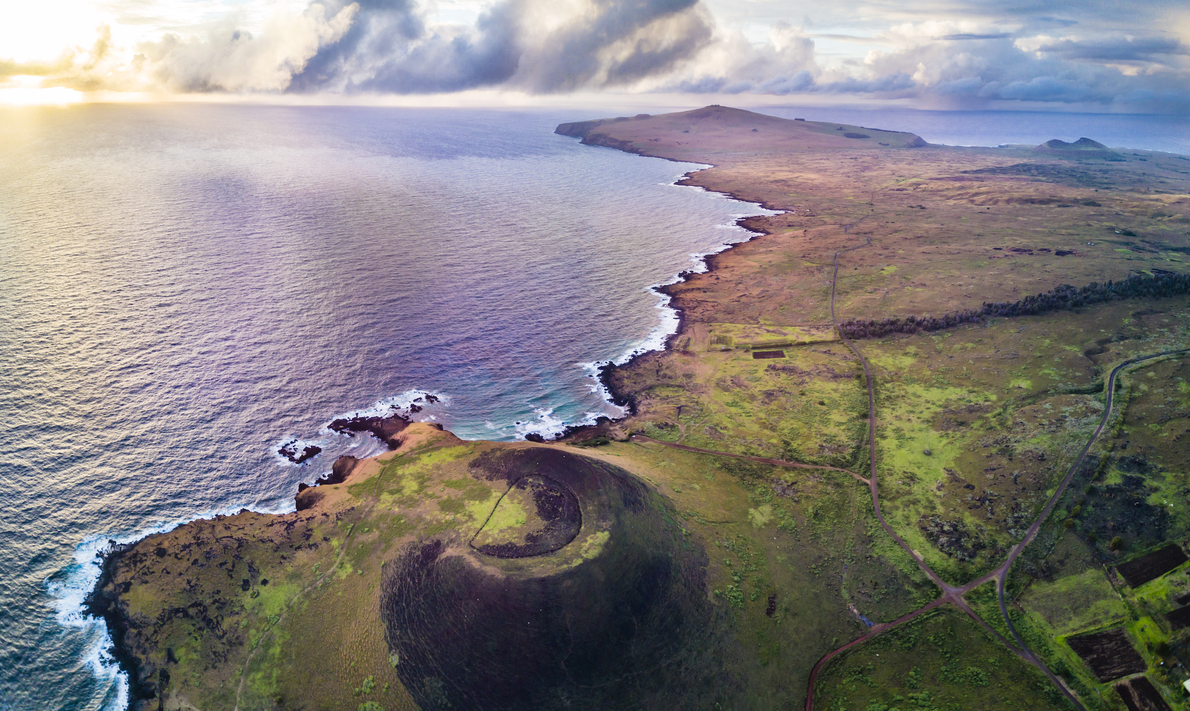 Aerial view of island coastline