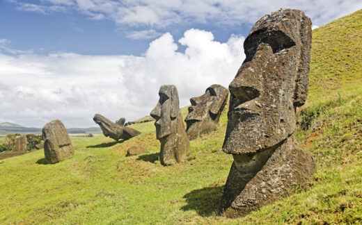 Maoi on the slope of Rano Raraku Volcano