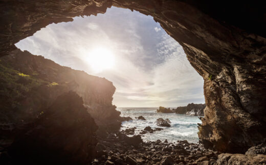 View out of Ana Kai Tangata Cave