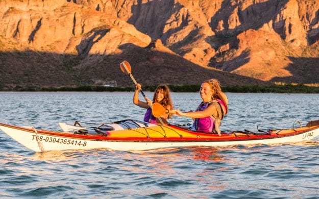 Two women kayaking in Baja, Mexico