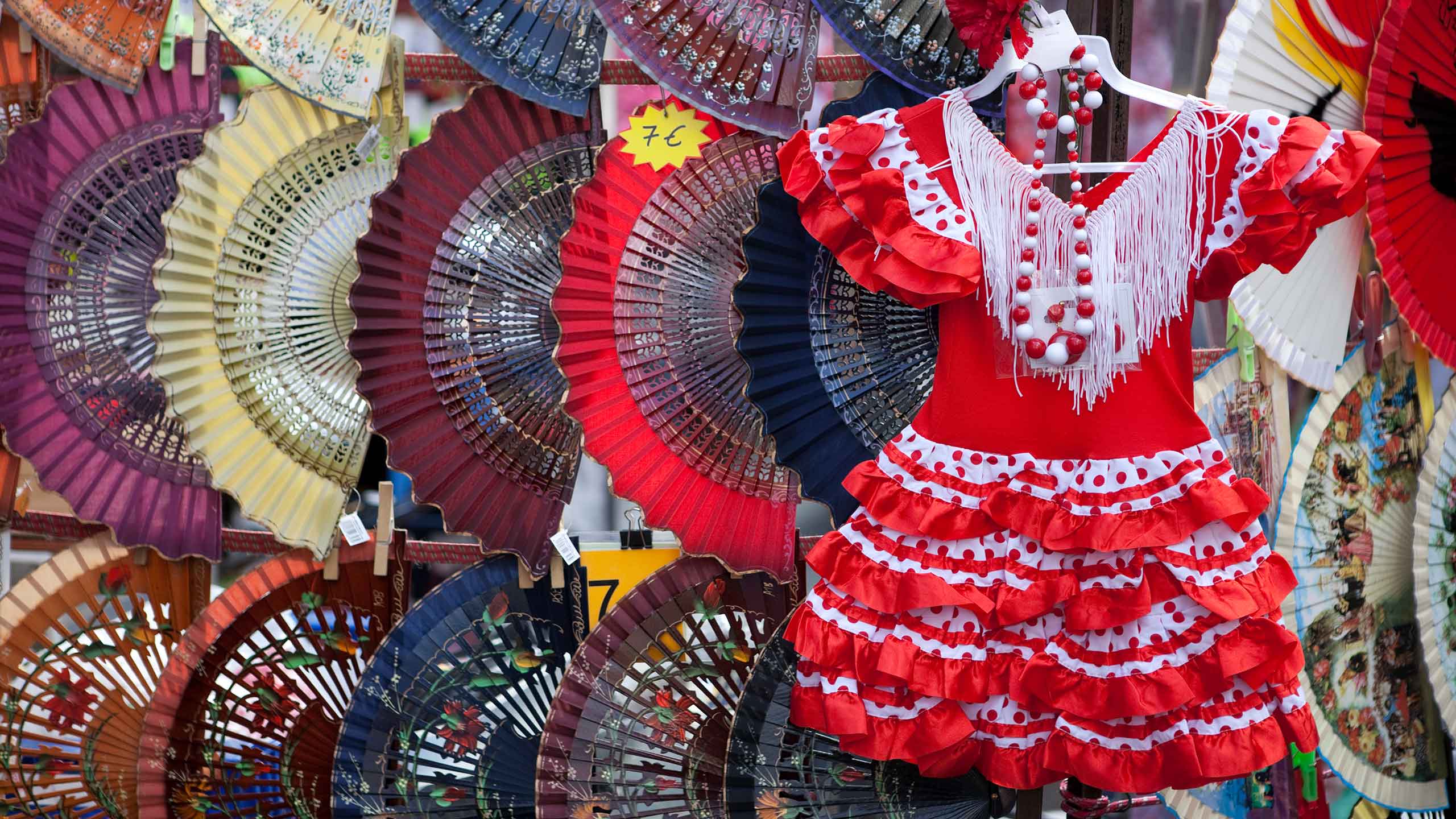 Little Girl's Flamenco Dress and Fans showing Spanish Culture