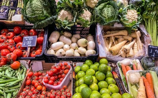 Vegetable stand at a market in Barcelona