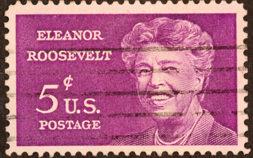 5-cent postage stamp with face of Eleanor Roosevelt