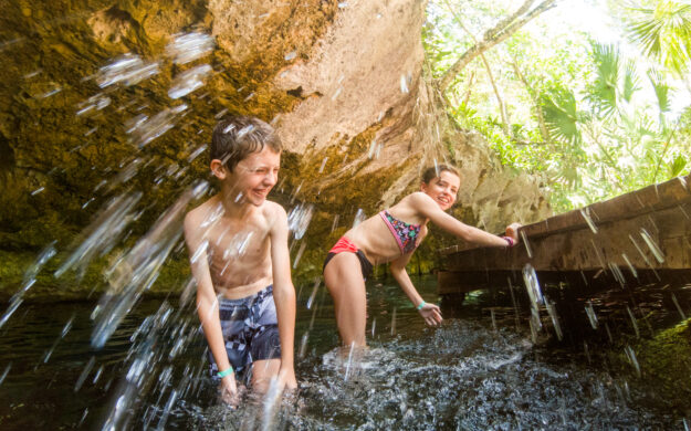 happy kids in swimsuits