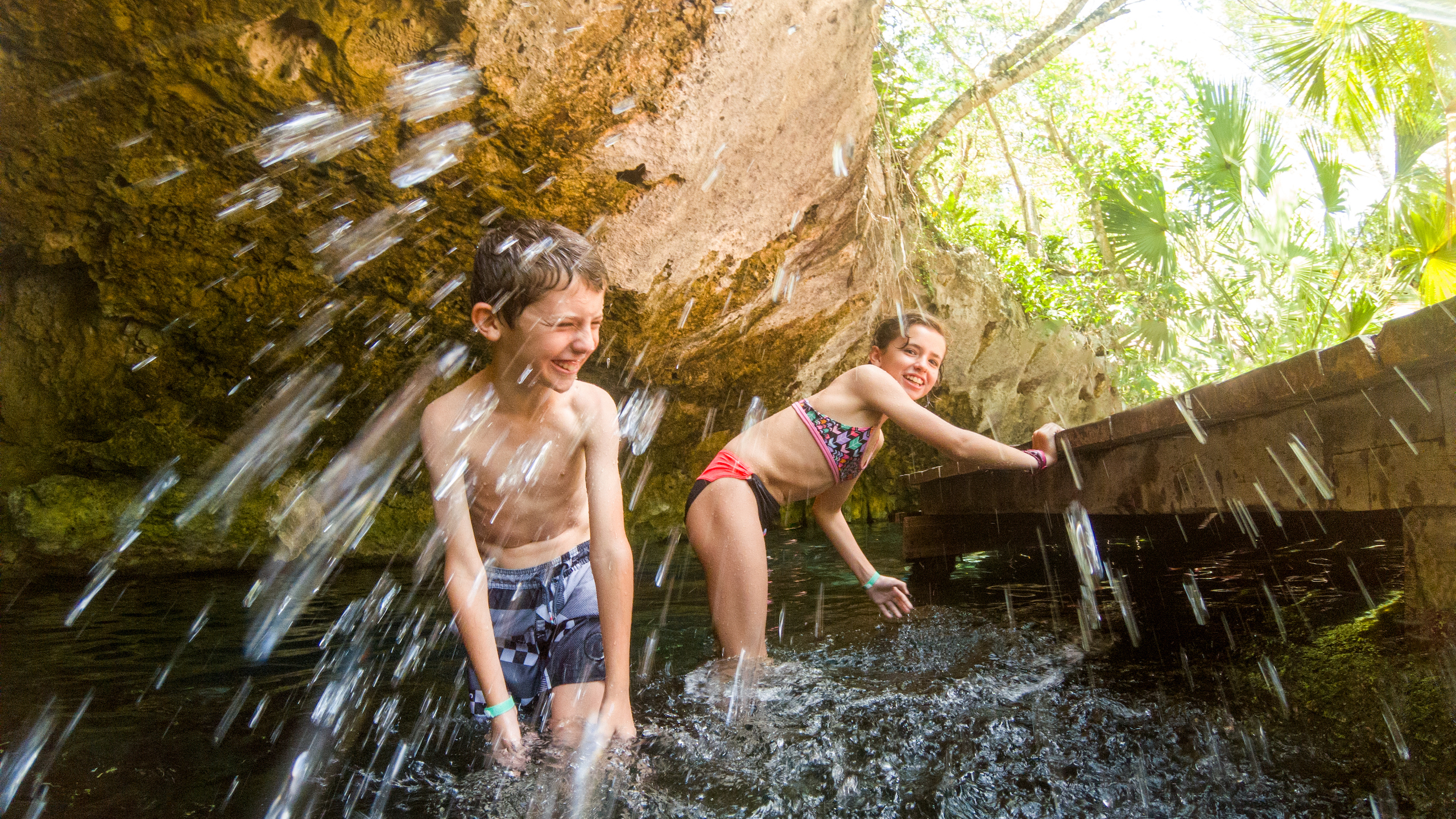 happy kids in swimsuits