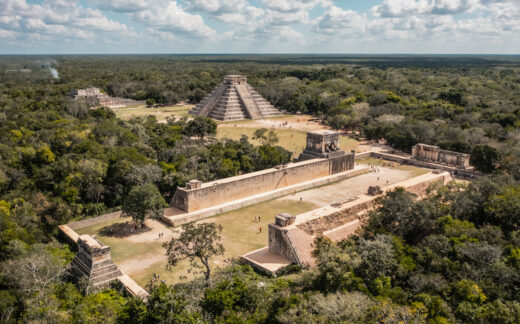 Aerial view of ruin complex