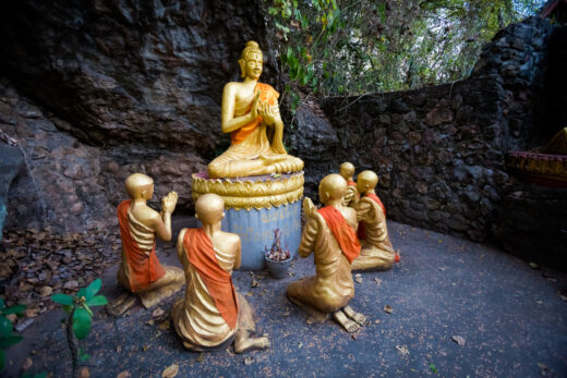 Buddhist Mount Phou Si temple in touristic Luang Prabang in Laos.