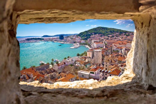 View of Split, Croatia coast through stone window