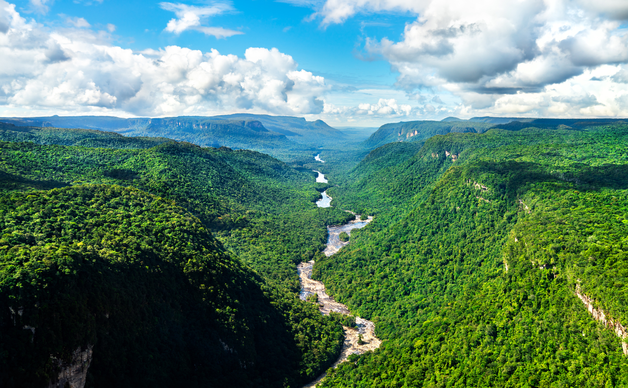 Aerial view of the Potaro river valley near Kaieteur Falls in Guyana, South America