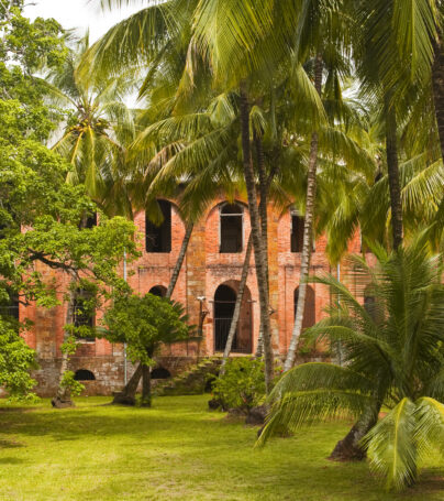 The old hospital building on Devil's island off the coast of French Guiana. The island was a former prison colony.